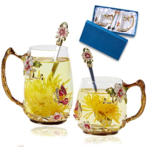 Tea Cup Glass Coffee Mugs (2 Count)