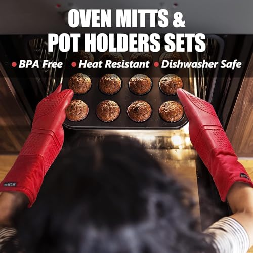 Silicone Oven Mitts and Pot Holders Sets