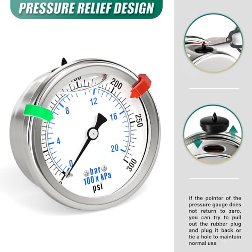 0 300PSI Stainless Steel Liquid Filled Pressure Gauge