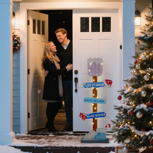 Lighted Wooden Christmas Porch Sign