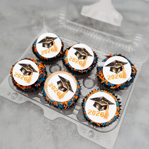 48Pcs Edible 2026 Graduation Cap Cupcake Toppers Wafer Paper Class of 2026 Grad Cap Cupcake Picks for 2026 Graduation Theme Party Cake Decorations Supplies Gold (48 Count)