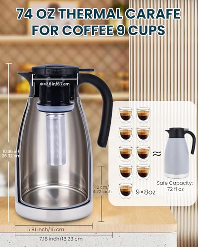 74oz Large Thermal Coffee Carafe with Infuser