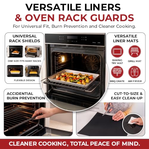 Oven Liners for Bottom of Oven 17"x 25" and Silicone Rack Guards Black 22" (4 Count)