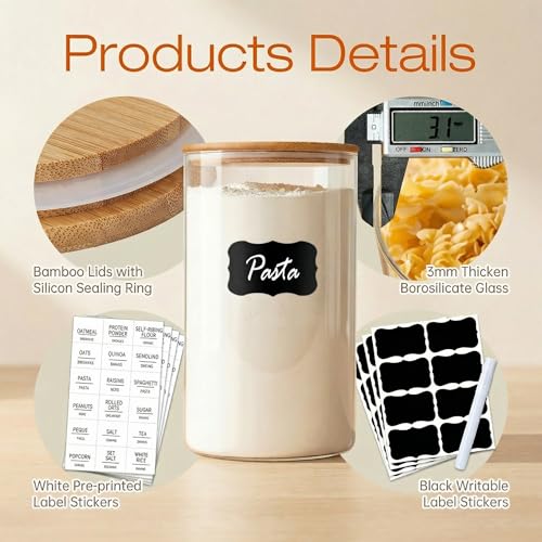 Glass Jars with Bamboo Lids 28 floz [Set of 8] (8 Count)