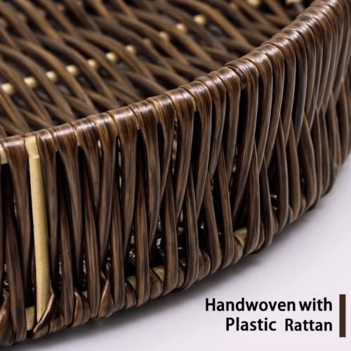 Round Ottoman Tray Large Wicker Serving Tray with Handles