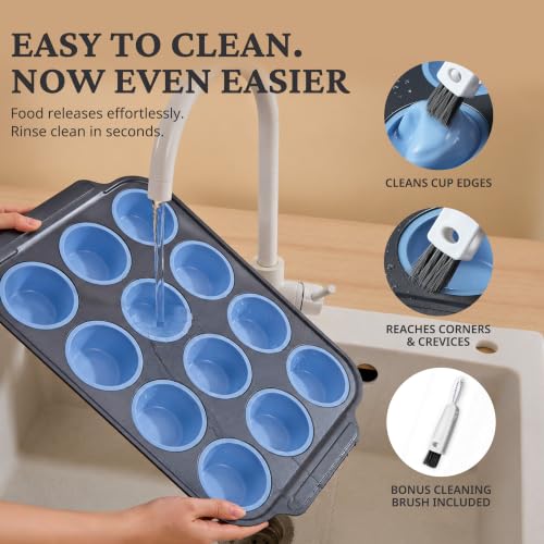 2 Pack 12 Cup and Mini 24 Cup Silicone Muffin Pans for Baking with Metal Frame (2 Count)