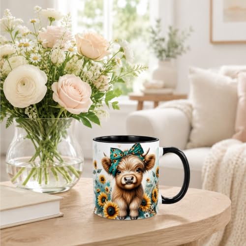 Sunflower Highland Cow Coffee Mug Gift