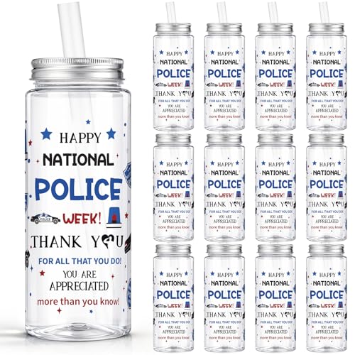 24 Pcs National Police Week Tumbler 14.2oz Plastic with Lid Straw (24 Count)