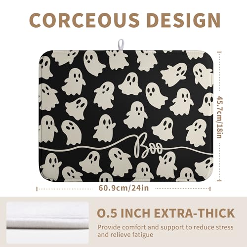 Halloween Ghosts Dish Drying Mat Black and White Large Kitchen Mats Dish Drying Pad Absorbent Dish Dryer Mat for Kitchen Countertops Microfiber Drainer Pad Dish Drying Mats