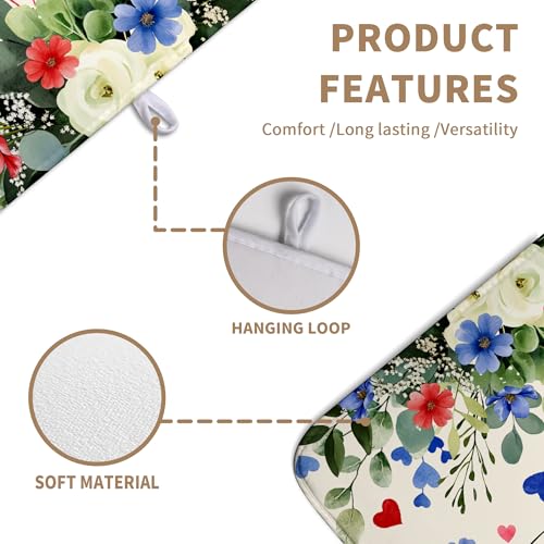 4th of July Patriotic Floral Dish Drying Mat Summer Memorial Day Large Kitchen Mats Dish Drying Pad Absorbent Dish Dryer Mat for Kitchen Countertops Microfiber Drainer Pad Dish Drying Mats