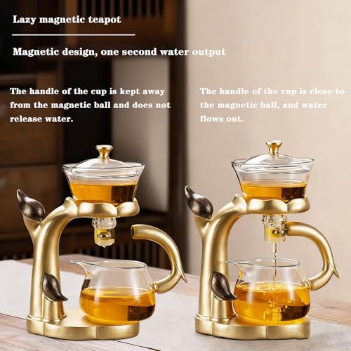 Lazy Kungfu Glass Tea Set Heat Resistant Semi Automatic Drip Rotating with Infuser Magnetic Teapot Set for Gongfu Tea Making Ideal