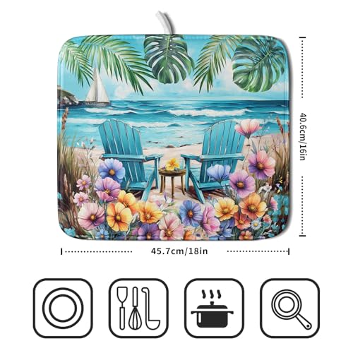 Spring Summer Sea Chair Dish Drying Mat for Kitchen Counter