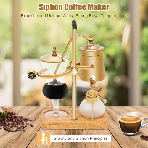 Balance Syphon Coffee Maker Elegant Unique Belgian Machine for Coffee and Tea Easy to Clean Integrated Filter Gold Accents Decorative Design Best Tasting Coffee Espresso Brewer