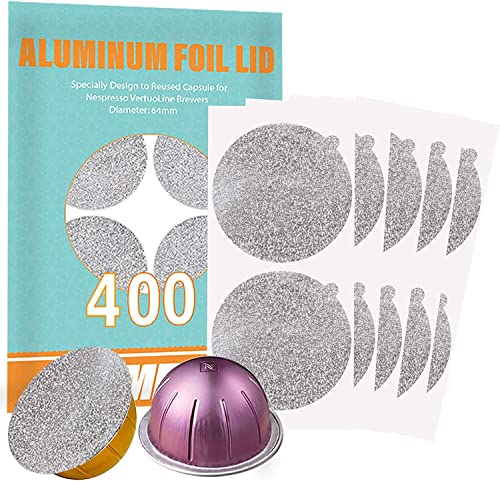 Aluminum Foils Lids to Reuse Vertuoline Capsules Coffee Pods Compatible with Nespresso VertuoLine Machine 64mm (400 Count)