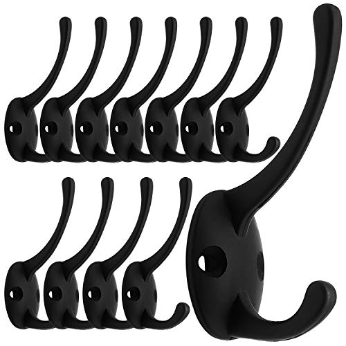 12 Pack Black Double Coat Hooks Wall Mounted with 24 Screws (12 Count)