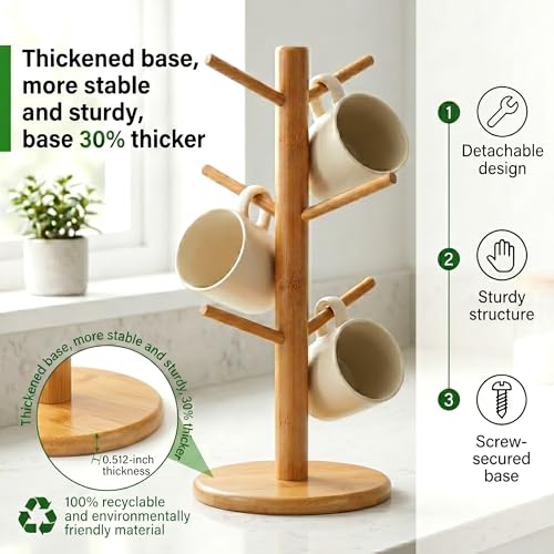 Bamboo Coffee Mug Tree with 6 Hooks