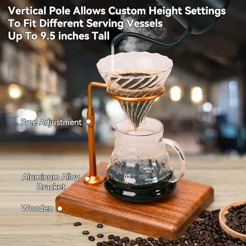 Pour Over Coffee Maker with Adjustable Stand & Wooden Base