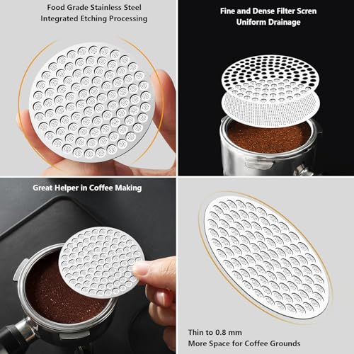 Puck Screen Reusable Mesh Coffee Filter for Espresso Portafilter Basket with Silent Puck Screen Ejector Coffee Grounds Remover Knock