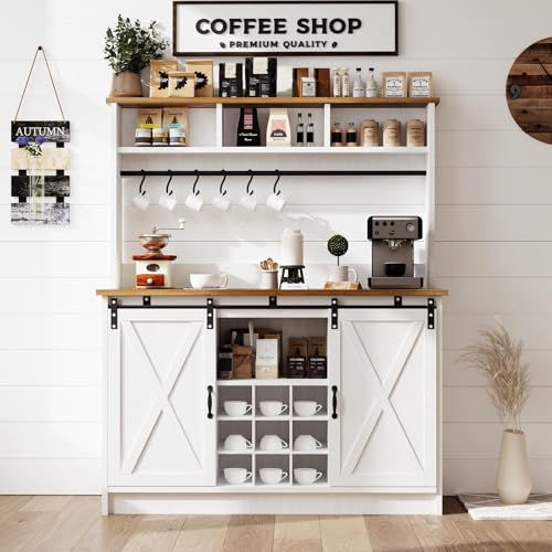47" Farmhouse Coffee Bar with Storage Hutch & Wine Rack