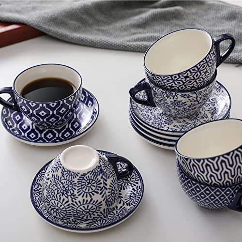 Ceramic 8 oz Cappuccino Cup Set with Saucers (6 Count)
