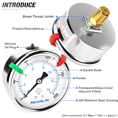 0~200Psi Liquid Filled Pressure Gauge 1