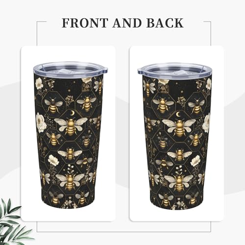 Bee Tumbler with Lid and Straw 20oz Coffee Tumblers Leakproof Stainless Steel Travel Mug Vacuum Insulated Cup for Iced and Hot (20 Count)