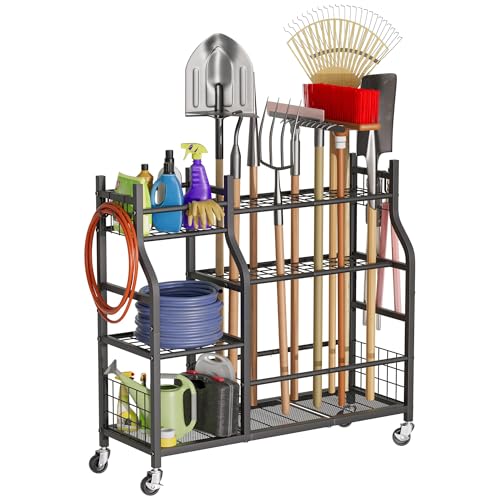 Garden Tool Organizer with Wheels for Garage and Shed