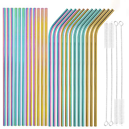 24 PCS Straight & Bent Stainless Steel Straws for Tumblers (24 Count)