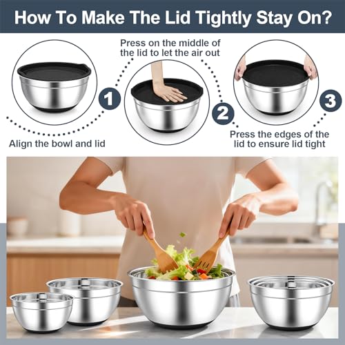 Mixing Bowls Stainless Steel Salad Bowls with Lids