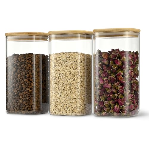 50oz/1.6Qt/1500ml Square Glass Storage Containers with Lids 3-Pack (3 Count)
