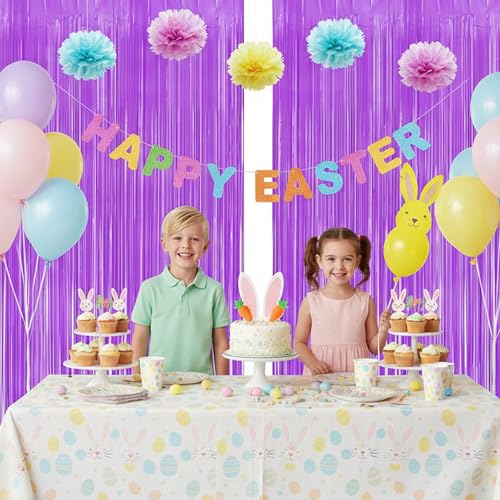 Purple Streamers Party Backdrop Pastel Fringe Curtains (2 Count)