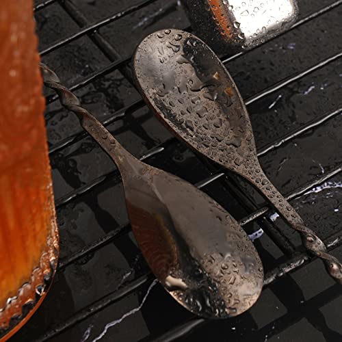 Black 12 Inch Stainless Steel Cocktail Spoon with Leaf Handle