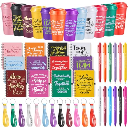 12 Set 48 Pcs Team Appreciation Gifts Bulk Team Thank You Gift Set 16 oz Coffee Cups Thank You Mini Spiral Notebooks Pens Keychains for Staff Teacher (48 Count)
