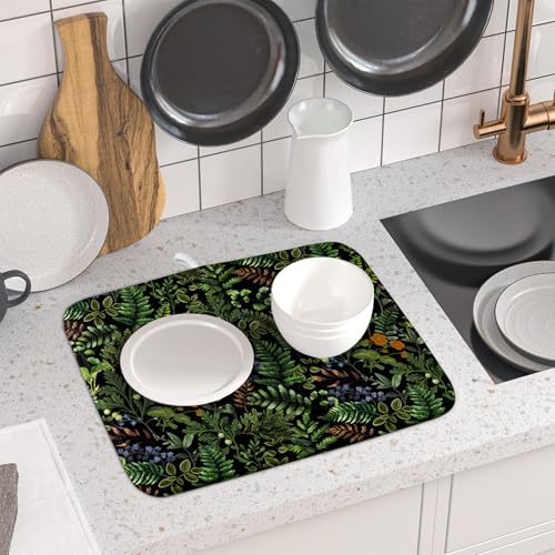 Black Sage Green Plant Dish Drying Mat for Kitchen Counter