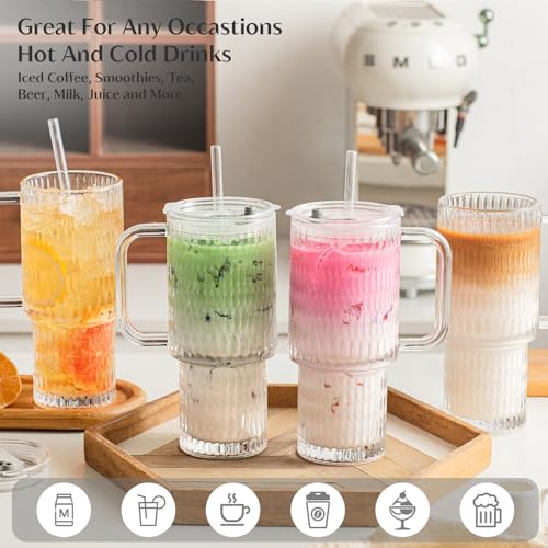 24 oz Raindrop Glass Tumbler with Handle and Lid