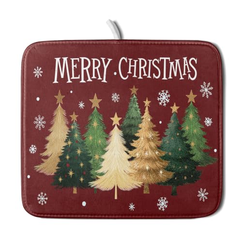 Xmas Tree Red Dish Drying Mat for Kitchen Counter