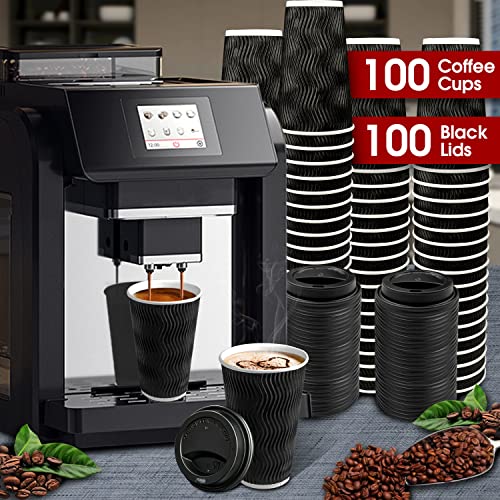 100 Pack 16 oz Disposable Insulated Coffee Cups with Lids (100 Count)