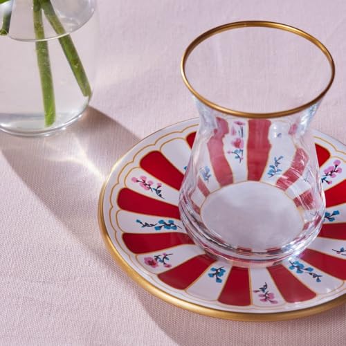 Bursa 12 Piece Turkish Tea Glass and Saucer Set