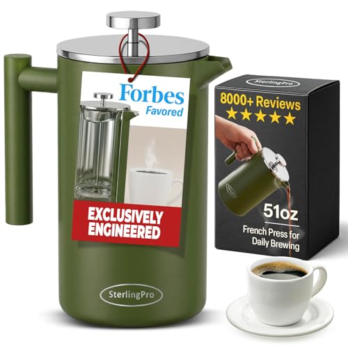 Non Toxic Large Insulated Stainless Steel French Press Coffee Maker 51oz Capacity