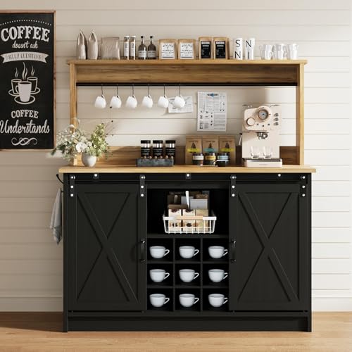 47" Farmhouse Coffee Bar Cabinet with Storage Hutch