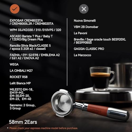 Bottomless Portafilter 58mm with Double Shot Filter Basket & Premium Walnutwood Handle