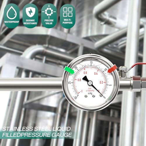30inHG 0PSI Stainless Steel Liquid Filled Pressure Gauge