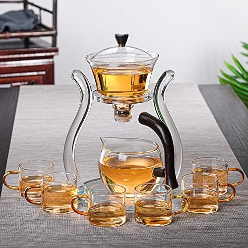 RORA Glass Teapot Set Semi Automatic Drip Rotating with Infuser Lazy Kungfu Tea pot Set (Glass)