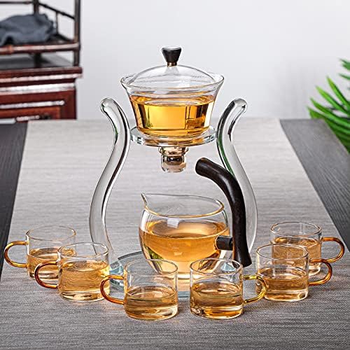 Glass Teapot Set Semi Automatic Drip Rotating with Infuser Lazy Kungfu Tea pot Set