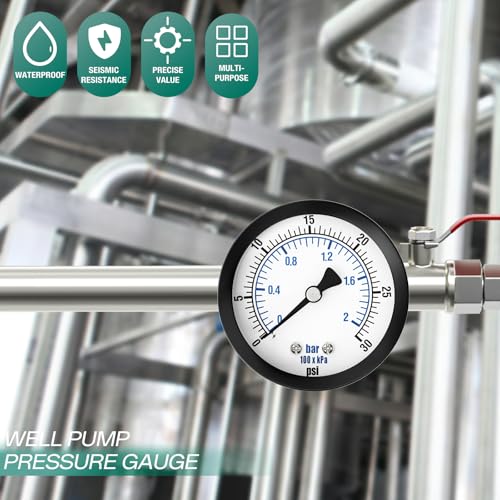 0 30PSI Well Pump Pressure Gauge 2" Dial Size