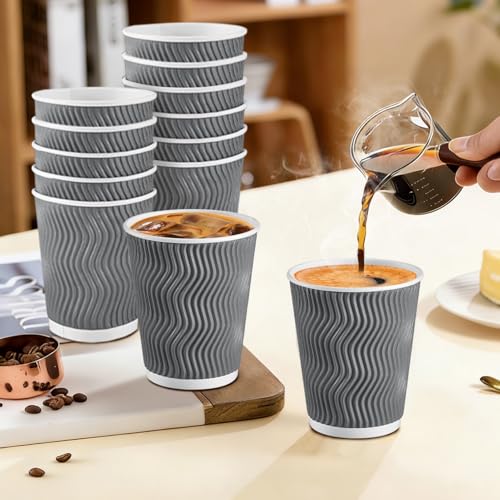 120 Pack 10 oz Coffee Cups Disposable Insulated Paper Cup Gray (120 Count)