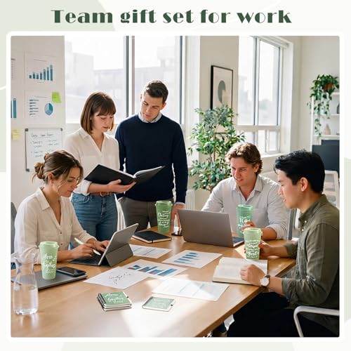 12 Set 48 Pcs Team Appreciation Gift Set Inspirational Employee Appreciation Gift Bulk 16 oz Coffee Cups with Team Notebook Pen Keychains for Staff Teacher (12 Count)