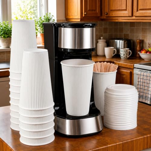 Ripple Wall Coffee Cups 25 Count 16 Ounce Insulated White Paper Cups