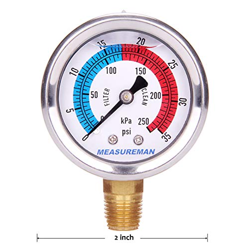 2" Dial Size Glycerin Filled Pool Filter Pressure Gauge