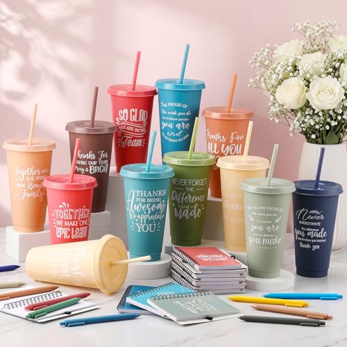 36 Pcs Employee Appreciation Gifts Bulk 24 oz Thank You Tumbler with Lid and Straw Mini Spiral Notebooks and Pens Appreciation Gifts for Team Employee Coworkers Teacher (36 Count)